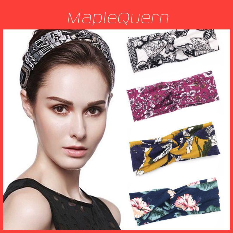 Elegant Floral Ladies Hair Band Stretchy Knotted Head Wrap For Sport And Fashion