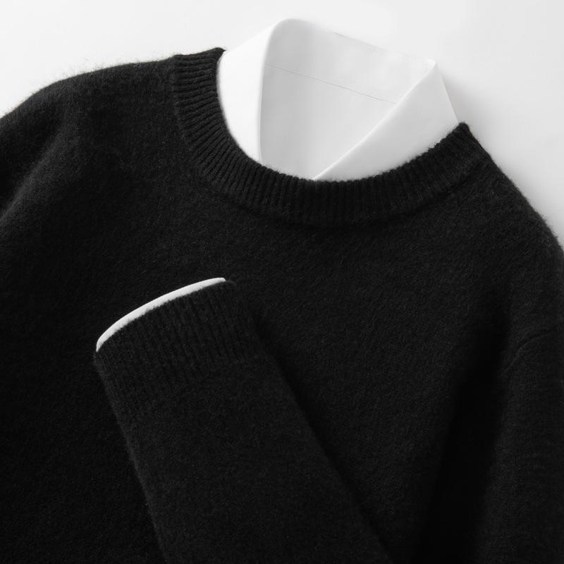 Autumn-Winter Men's Round Neck Solid Knit Sweater - Double Strand Trendy Base Layer