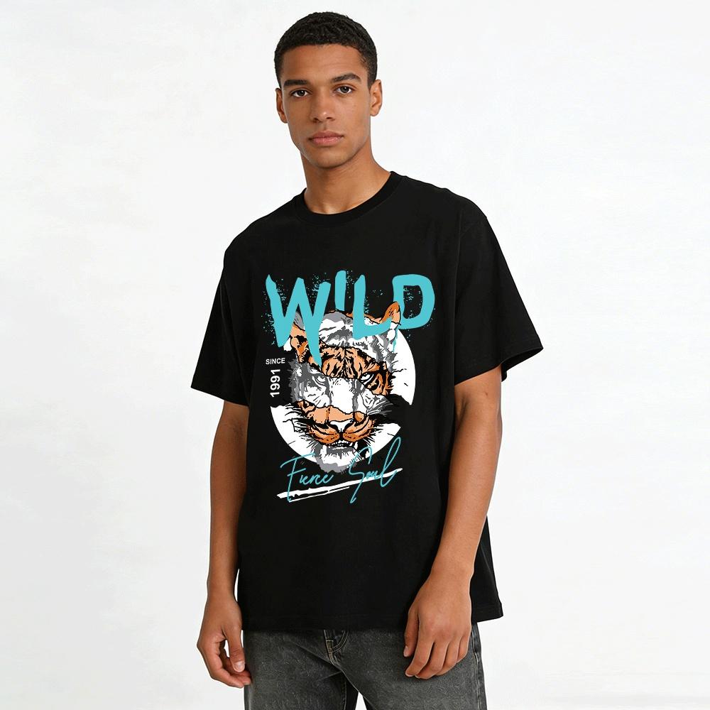 Wild Fierce Soul Tiger Print Trendy Casual Loose-fit Tee Pure cotton T-shirt