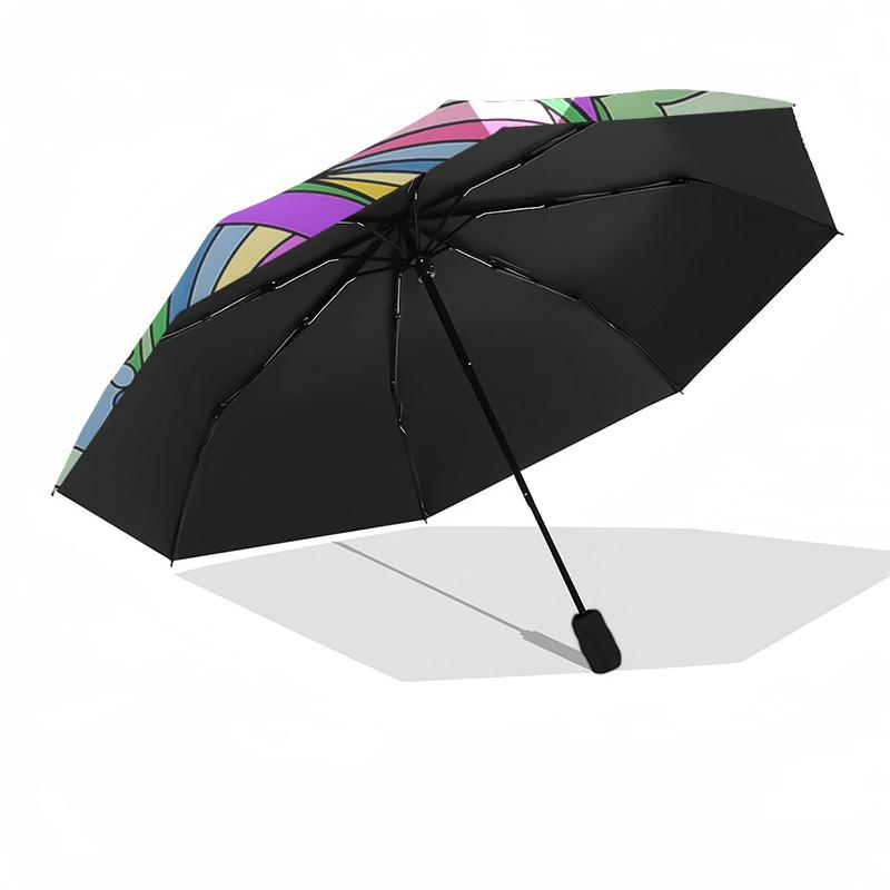 1pc Colorful Mandala Automatic Folding Umbrella - Portable 3-Fold Design, 8-Bone Iron Frame Outdoor Umbrella, Perfect Festival Gift for Fans, Traveler