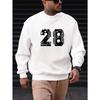 Men's Oversized Number 28 Print Sweatshirt, Distressed White Lettering Round Neck Pullover With Baseball Stitch Detail Sports Themed Apparel