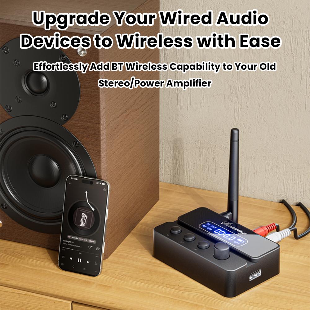 2-in-1 Transmitter DC5V BT5.3 Receiver Transmitter 3.5mm AUX/RCA Audio Transmission Transceiver Audio Adapter For TV PC Speaker
