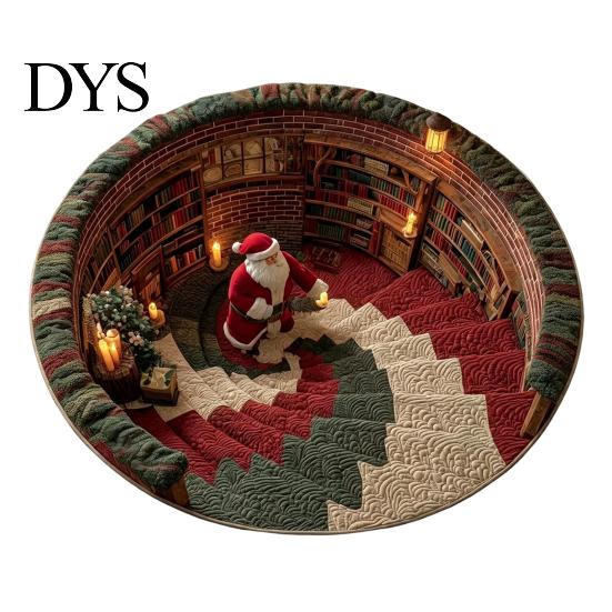 Dekorativer Weihnachtsgeschenk-Weihnachtsmann 3D Runder Teppich, Kristall-Samt-Fußmatte für Wohnzimmer Schlafzimmer Ferienhausdekoration, Rutschfest