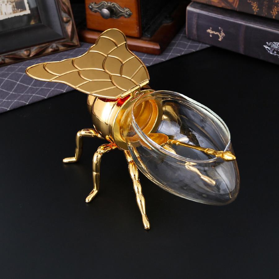 Little Bee Seasoning Box Golden Large Bee Sugar Cup Household European Kitchen Seasoning Box with Spoon Storage Jar High-end