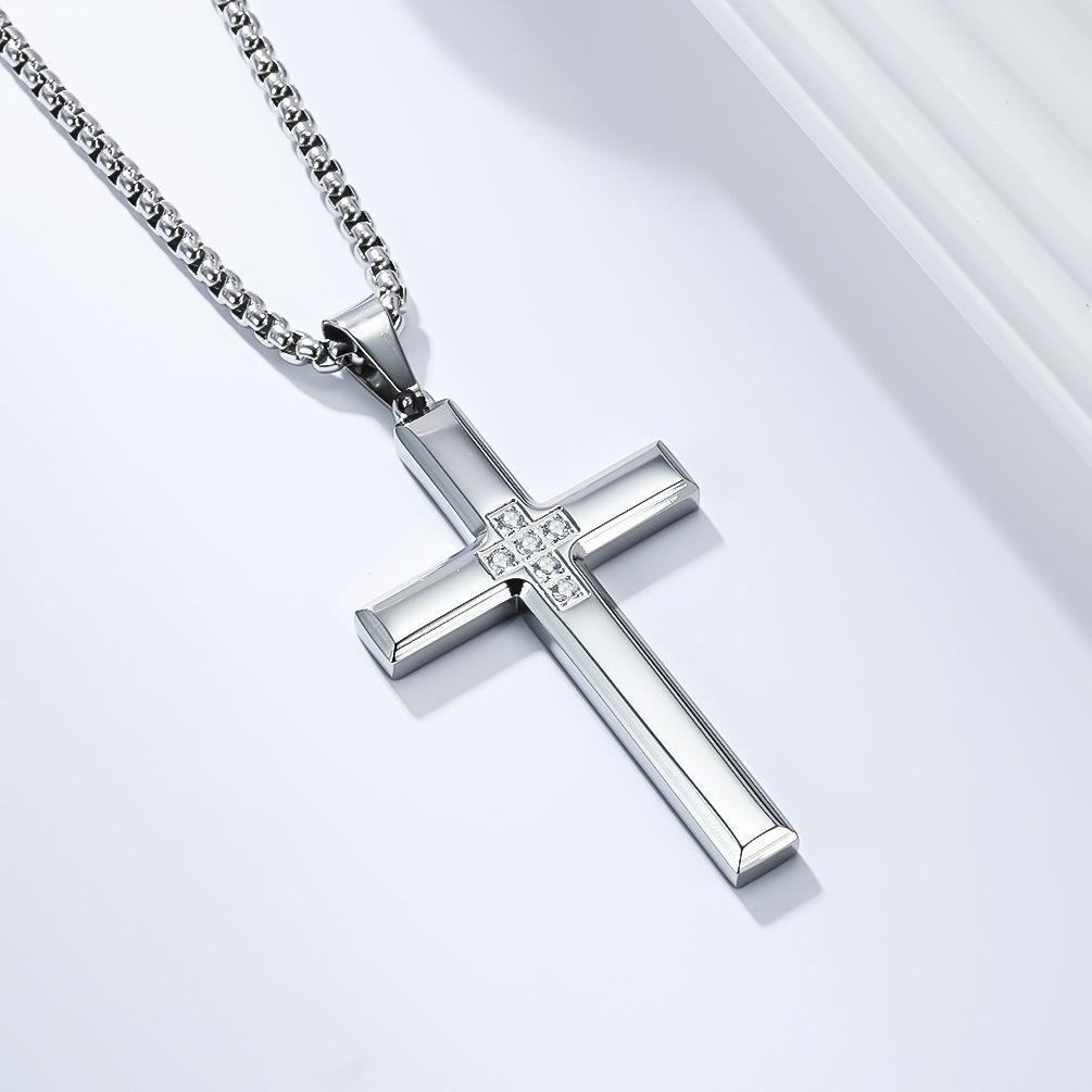 2025 Diamond Studded Cross Necklace for Men and Women, Simple, Fashionable, and High End Cross Pendant