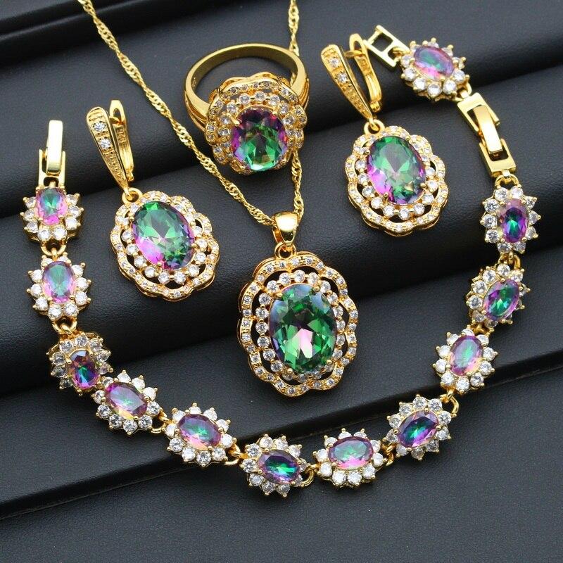 

Наборы свадебных украшений золотого цвета для женщин, свадебные изумрудно-синие серьги с цирконием, кулон, кольцо, браслет-цепочка, Рождественский подарок 9
