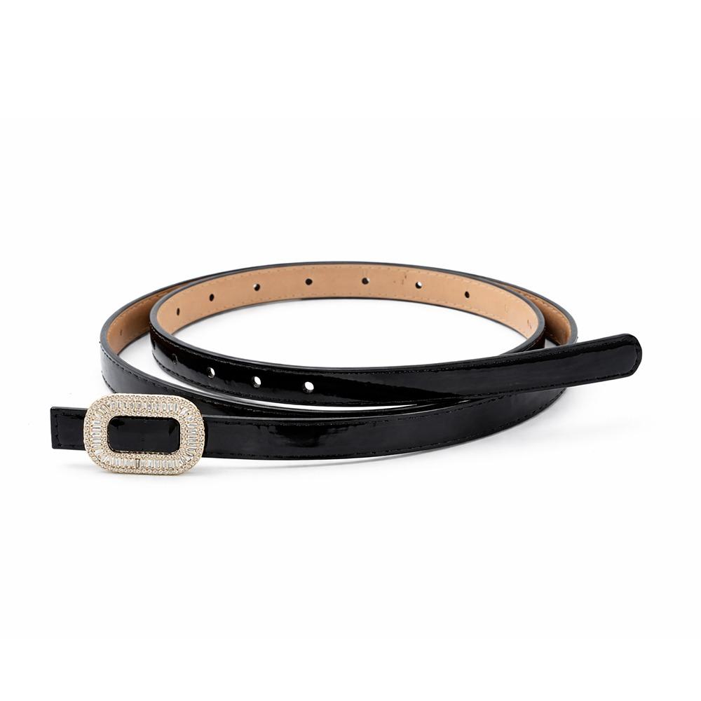 Thin Women s PU Belt Rhinestone Buckle Waist Strap Retro All-match Waistband Punk Style чёрный