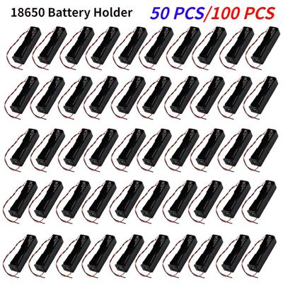 100/50pcs 18650 Battery Holders 3.6V To 4.2V 18650 Battery Clips High Quality Plastic Battery Storage Box Case with Connect Lead