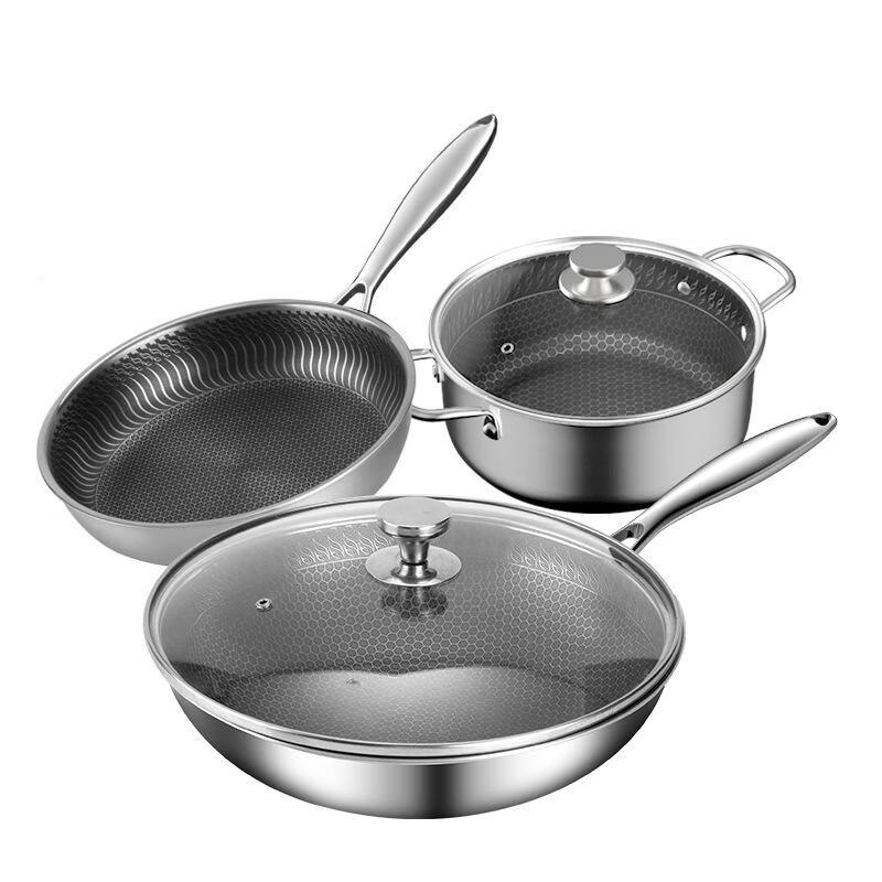 Saste Edelstahl Antihaft Wok, Suppentopf & Bratpfannen Set