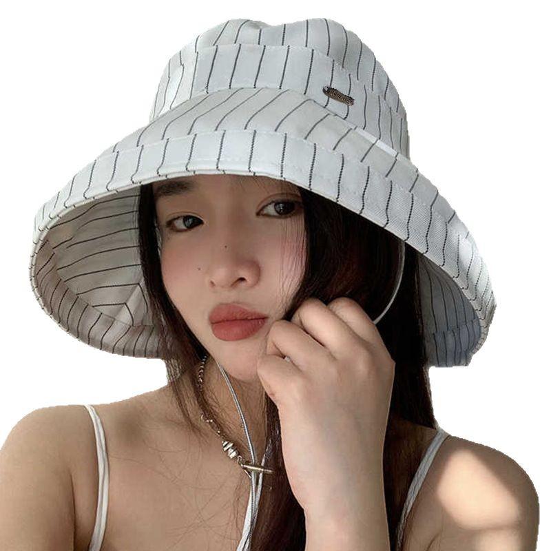 Hat Women's Spring and Summer Stripes Two-color Simple Sun Hat Advanced Sunshade Sunscreen Bucket Hat New