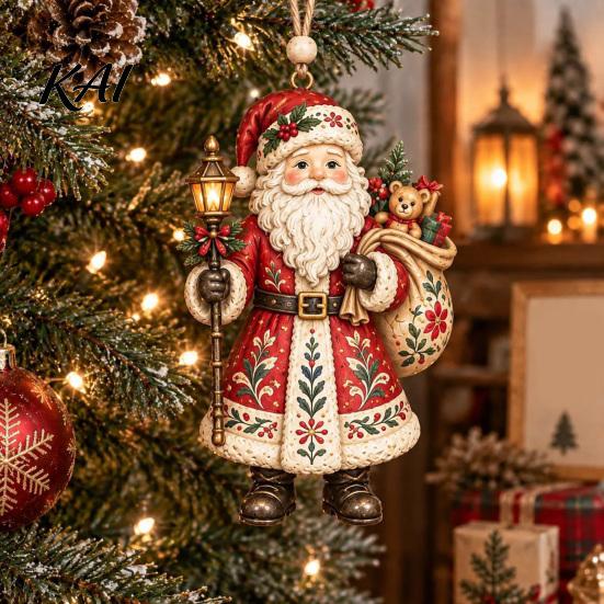 Nutcracker Tree Pendants Folk Art 2D Ornament, Acrylic Christmas Hanging Decoration, Retro Lightweight Decorations Angel Santa Rocking Horse Ornament