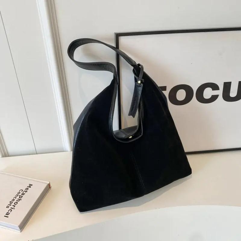 

Autumn and Winter New Versatile Work Commuting Shoulder Bag Women s Bags Handbags Retro Suede Frosted Tote Bag чёрный