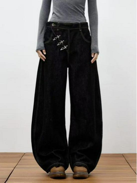 Retro American Street Style Airplane Buckle Scimitar Jeans