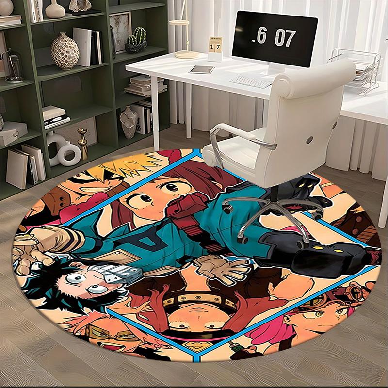 1pz Tappeto Rotondo Personaggi My Hero Academia - Tappetino Rotondo Antiscivolo per Sedia da Ufficio, Design Anime per Arredamento Casa, Adatto per Ufficio, Soggiorno