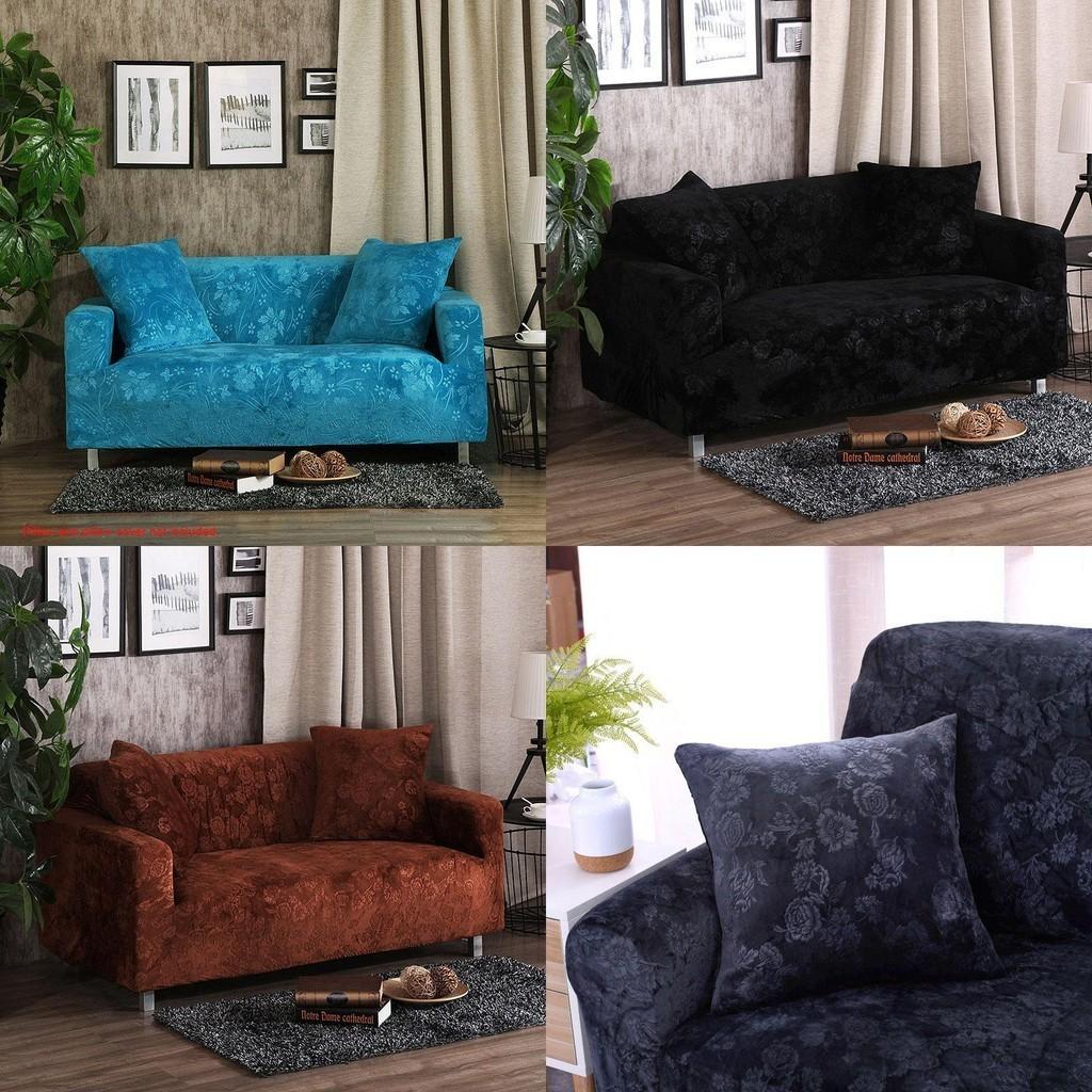 Luxurious Stretch Velvet Sofa Cover Slipcover Soft Embossing Flower Nonslip Wrinkle Resistant