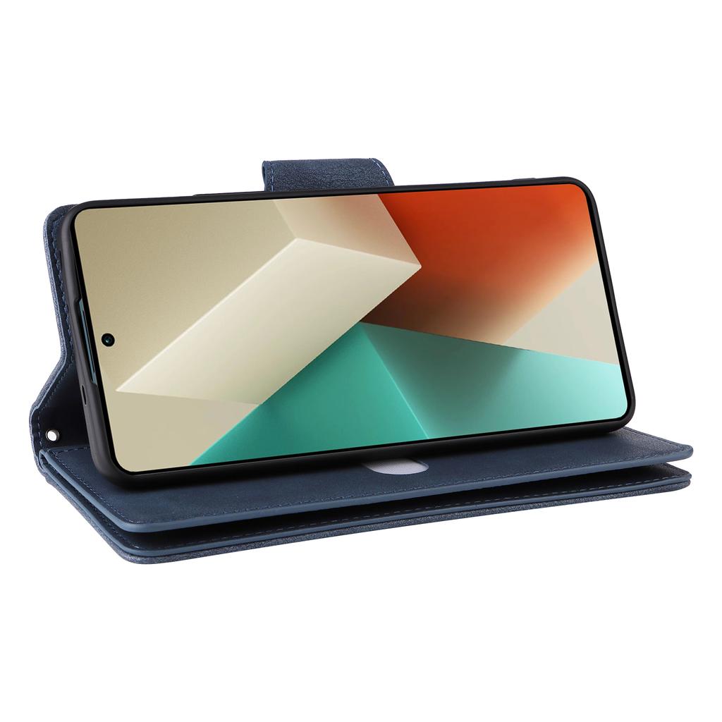 For Xiaomi Redmi Note 13 5G Leather Case Rivet Decor 9 Card Holder Slots Zipper Pocket Cover