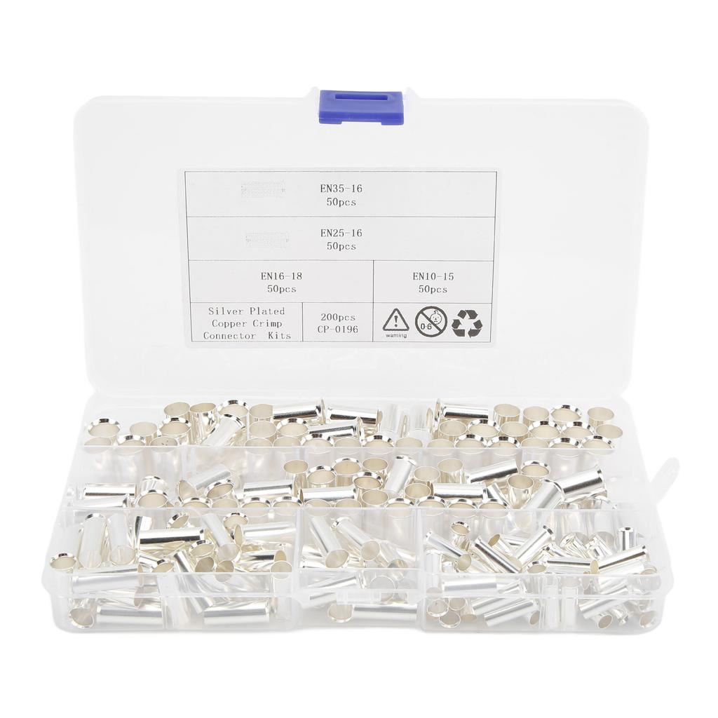 200 Pieces 2‑8 Gauge Wire Ferrules Electrical Cable Terminals Copper Crimp Connector for Car Amplifiers Appliances