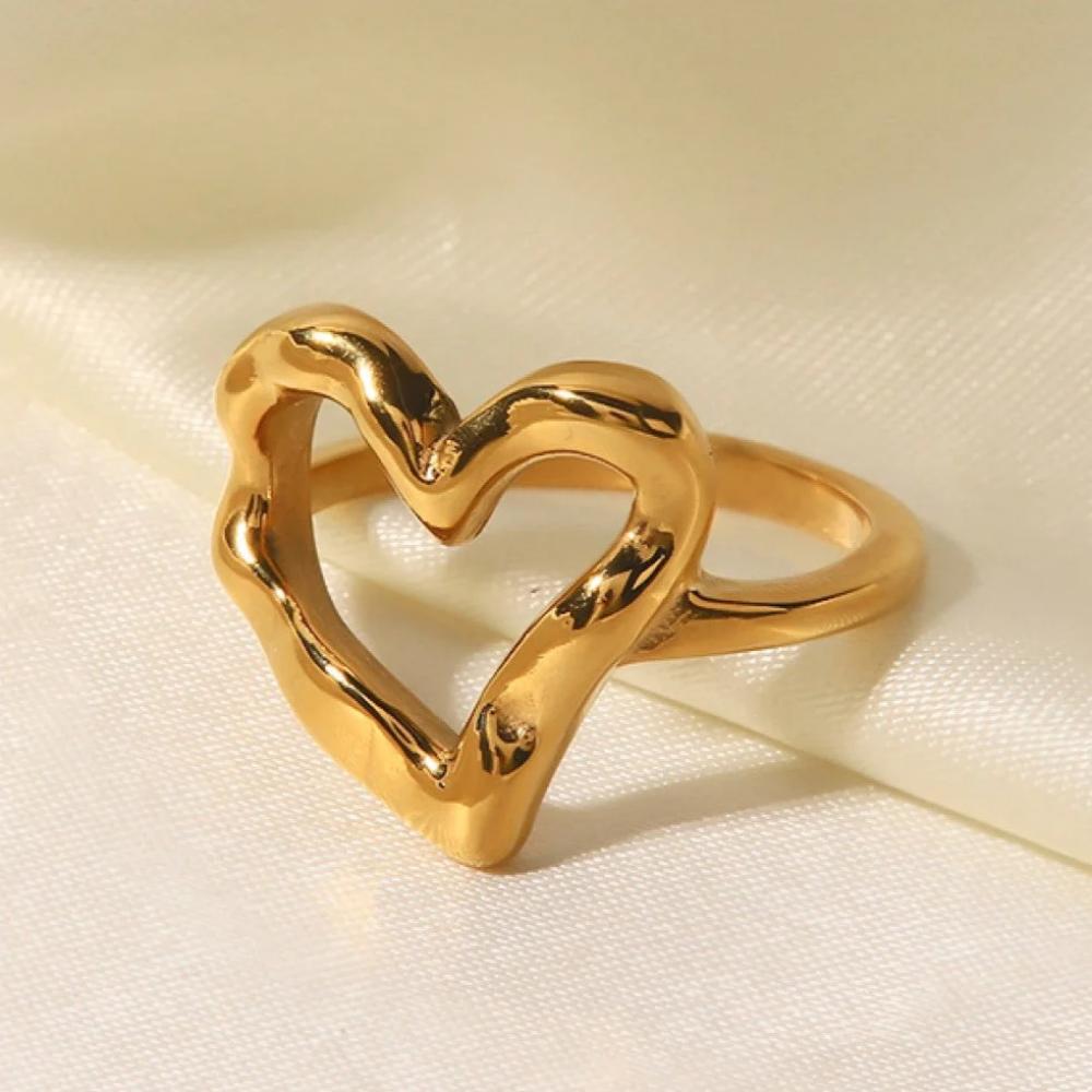 Stainless Steel Rings for Women Gold Color Love Heart Wedding statement Rings Stylish Jewelry Accessories Wholesale Dropshipping
