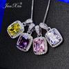 JUNXIN Female Luxury White/Purple Necklaces & Pendants Fashion Blue Fire Opal Necklaces For Women Vintage Wedding