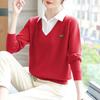 Fake Two Piece Knitted Sweater Tops Women Fashion Long Sleeve Plus Size Sweater Shirt Solid Base Pullovers