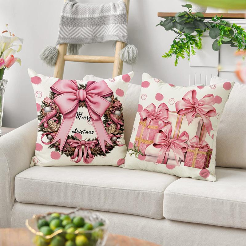 1PC Letters Printed Santa Claus Gift Box Snowman Living Room Couch Decoration Pink Christmas