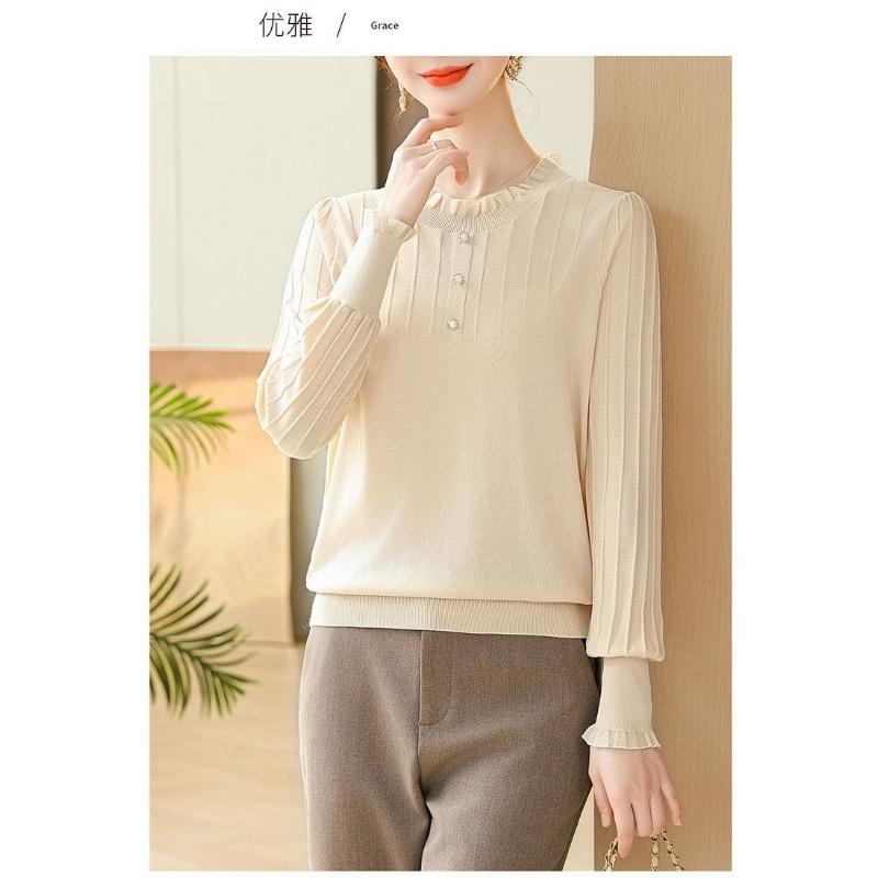 2025 New Fashionable Autumn Clothes Round Neck Knitted Thin Sweater Base Shirt