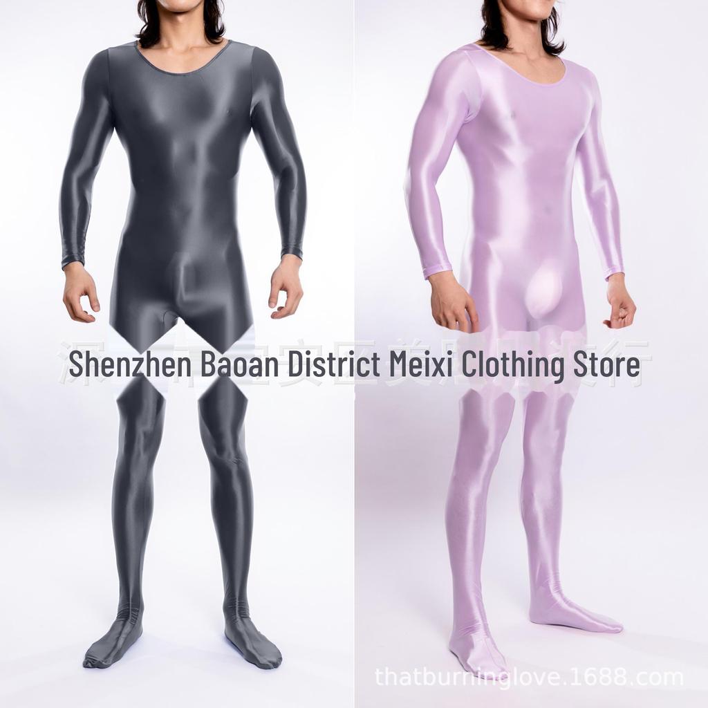 High Elastic Glossy Unisex Full-Body Jumpsuit - Large Size, Silky Luster, European & American Style, Sexy & Transparent, Smooth (Model 7076)