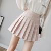 Spring 2025 Women's High Waist Plaid Pleated Skirt - Black A-Line Slimming College Style