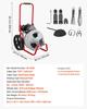 Drain Cleaner Machine 22m x 9.5mm, Sewer Snake Auger Manual Feed on Wheels, Portable Drain Cleaning Machine with 6 Cutters & Air-activated Foot Switch