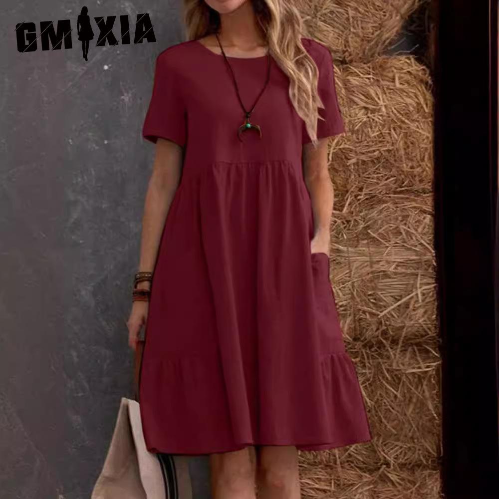 GMXIA Moda dama vara primavara culori uni imprimeu decolteu o talie inalta rochii casual