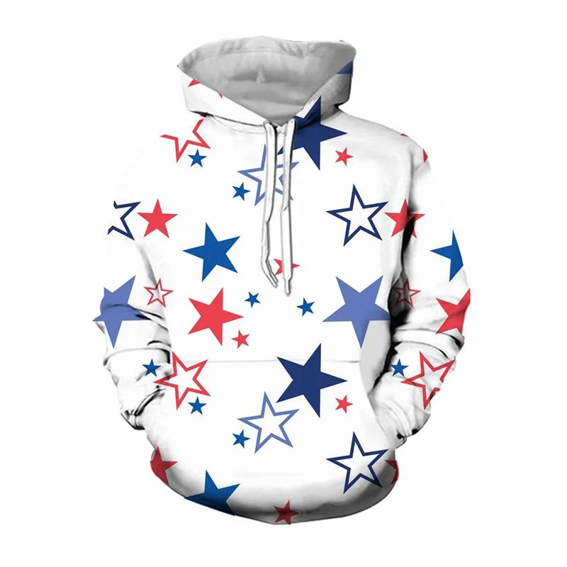 Modne bluzy z grafiką pentagramu, bluzy z kapturem z nadrukiem 3D z flagą amerykańską, odzież męska, casualowy damski dres, top z kapturem