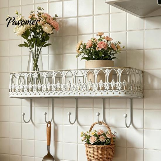 Scaffale da Parete Mensole Galleggianti, Scaffale in Metallo con 5 Ganci, Portachiavi Organizer Robusto, Organizer per Posta, per Ingresso Soggiorno Camera da Letto
