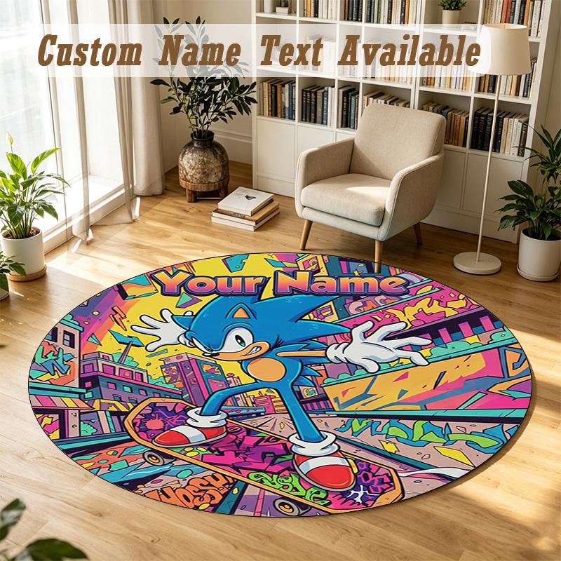 Round Rug Custom NameSonic Pattern Non Slip Carpet Home Floor Decor