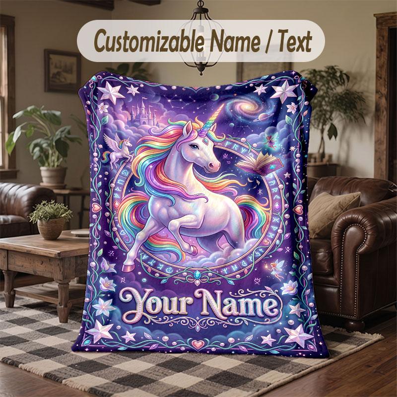 Coperta da divano a tema unicorno con nome personalizzato, coperta morbida e accogliente per casa, divano, letto