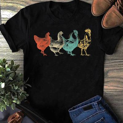 Vintage Retro Colorful Chicken T Shirt Funny Poultry Farmer Farm Animal For Lover Vintage Unisex Designer Clothes