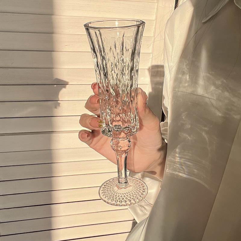 French Retro Champagne Glass Striped Crystal Goblet for Couple Toasts Wedding Home Bar Elegant Gift Drinkware