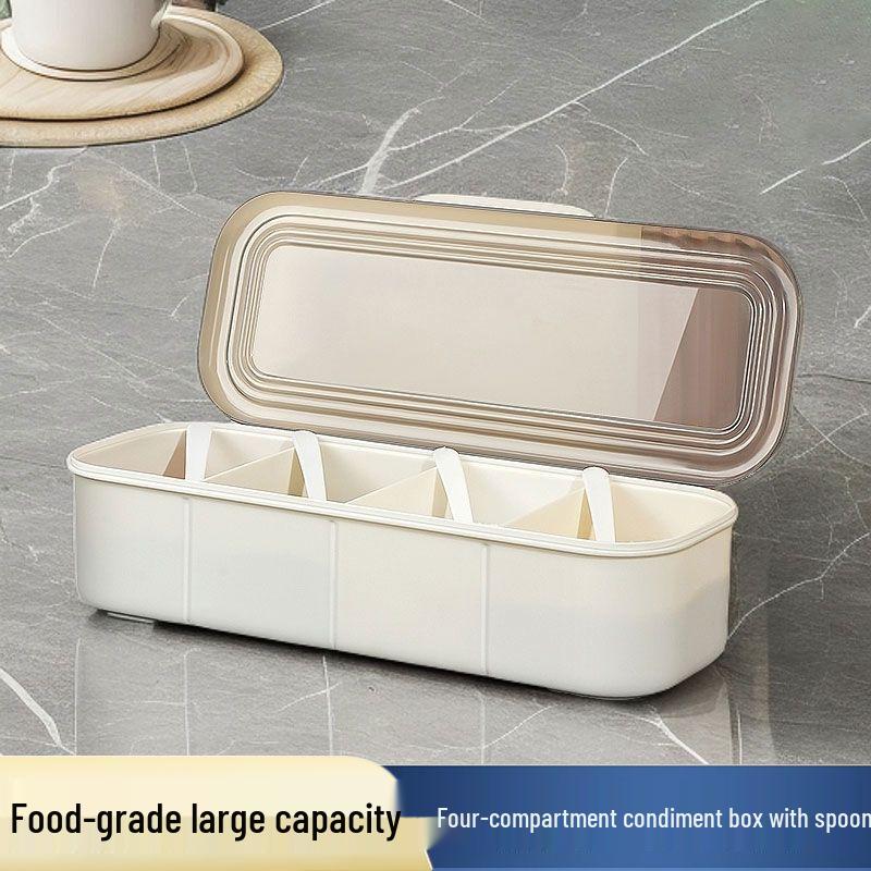 Multi-Compartment Spice Box Set with Spoon: Moisture-Proof Kitchen Seasoning Storage