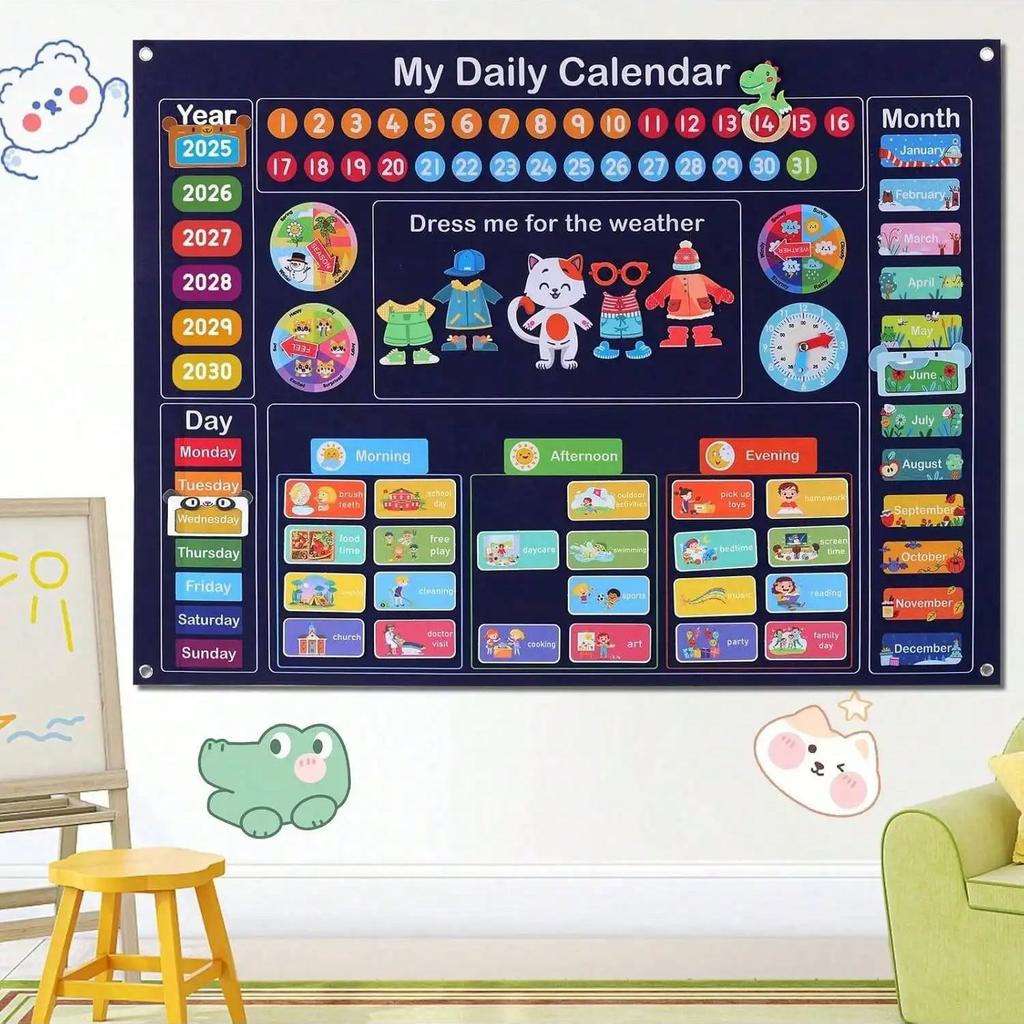 My Robot Daily Calendar,Montessori Felt Story Board,Toddler Early Daily Activities Learning Table for Preschool Classroom