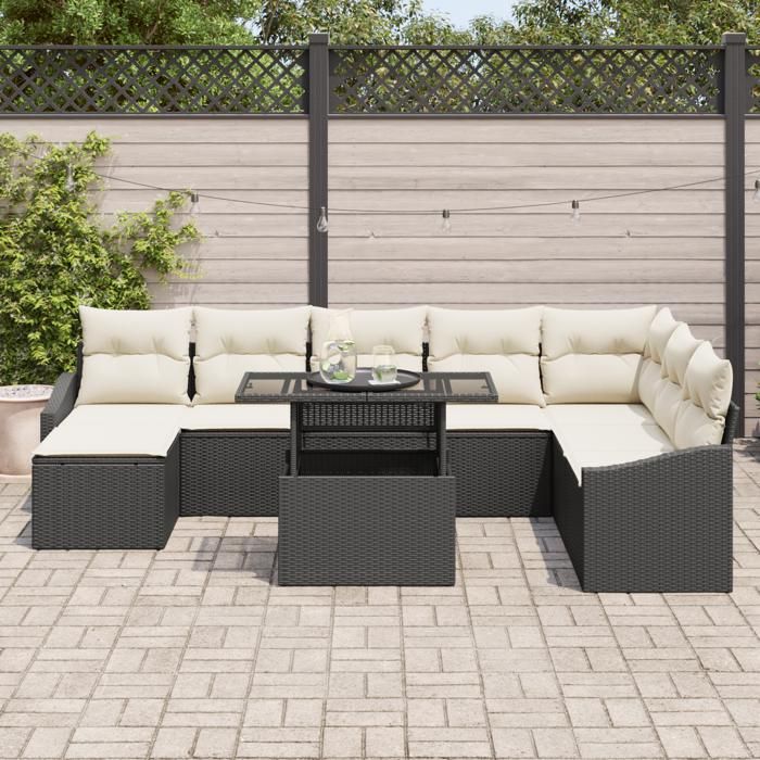 VidaXL Ensemble de canapé de jardin 9 pièces avec coussins en poly rattan noir 3357790