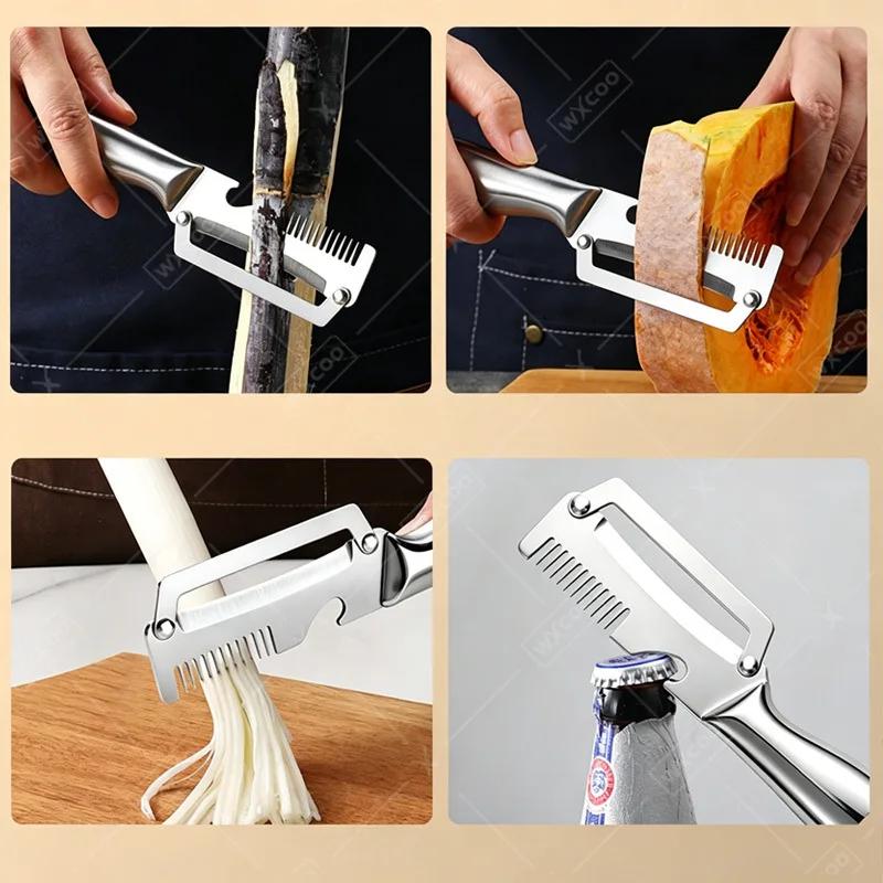 Pelador de Cocina Multifunción de Acero Inoxidable Específico para Cocina para Cortar Frutas y Verduras con Mango de Madera/Acero