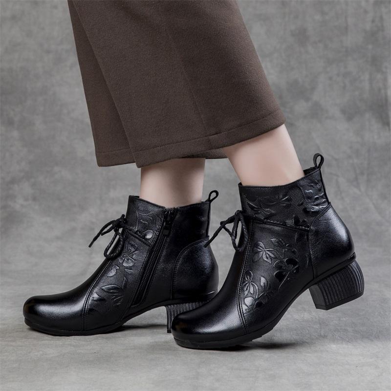 Fashion GKTINOO Retro Genuine Leather 2024 Autumn New Women Short Boots Leisure Versatile Solid Color Round Toe Thick Heeled Shoes