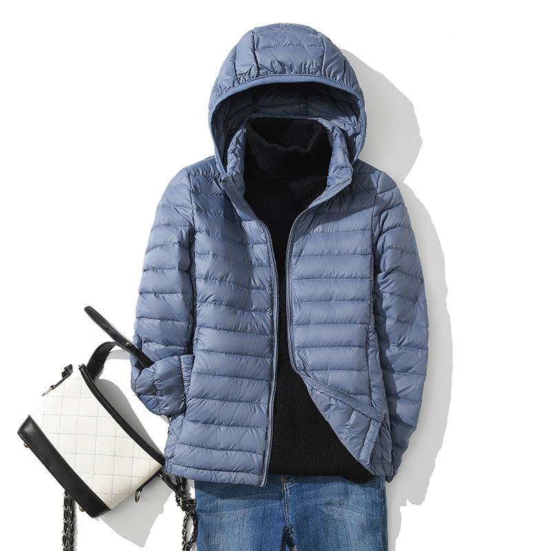 

Light Down Jacket White Duck Down Coat Casual Loose Winter Warm Outwear with Hood XS синій