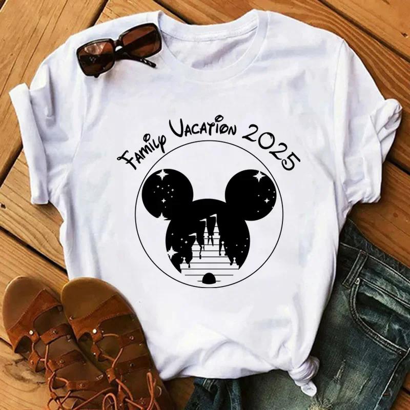 Disney Cartoon 2025 Travel Pattern Printed T-Shirt Summer Women's Casual Tops T-Shirt Fashion Clothing Harajuku Y2k T-Shirt