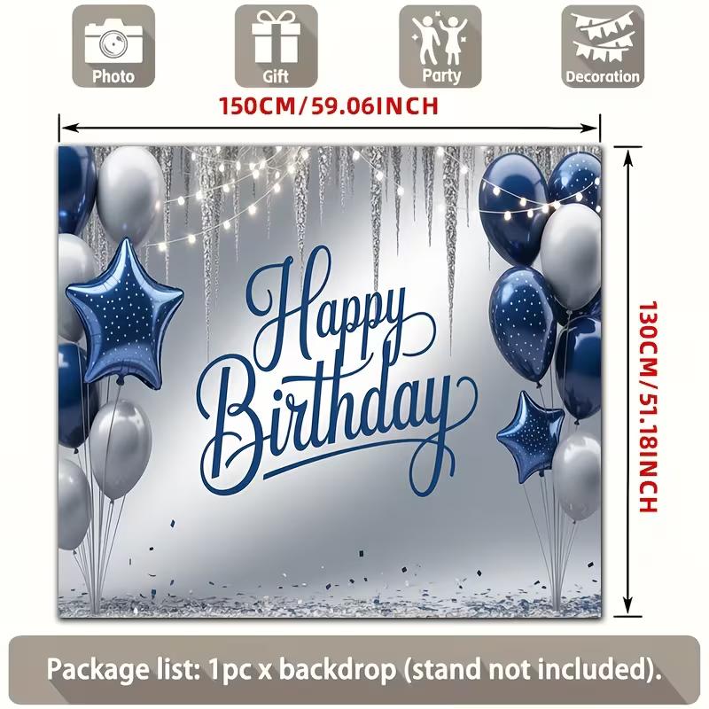 2D String Light Blue Silver Balloon Backdrop Banner for Winter Birthday Party Supplies