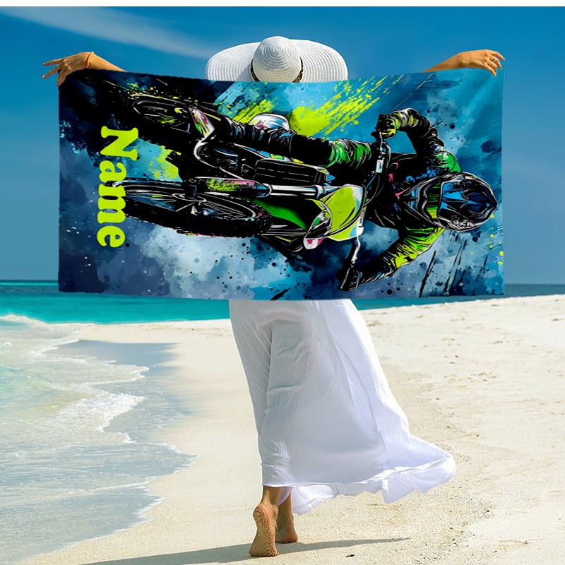 Asciugamano da Spiaggia Ultra-Morbido Personalizzabile con Tema Moto da Fuoristrada, Ideale per Piscina - Campeggio, Immersioni - Essenziale da Viaggio Perfetto, Asciugamano da Spiaggia Vivace.