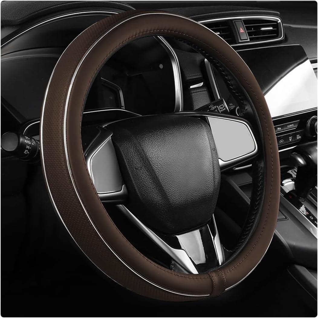 Steering Wheel Cover, Breathable Anti-Slip Car Steering Wheel Protector -Coffee