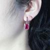 Purple Gold-Plated Rose Gold Square Redstone Earrings, Fashionable And Exquisite Trendy Personalized Colored Gold Earrings.