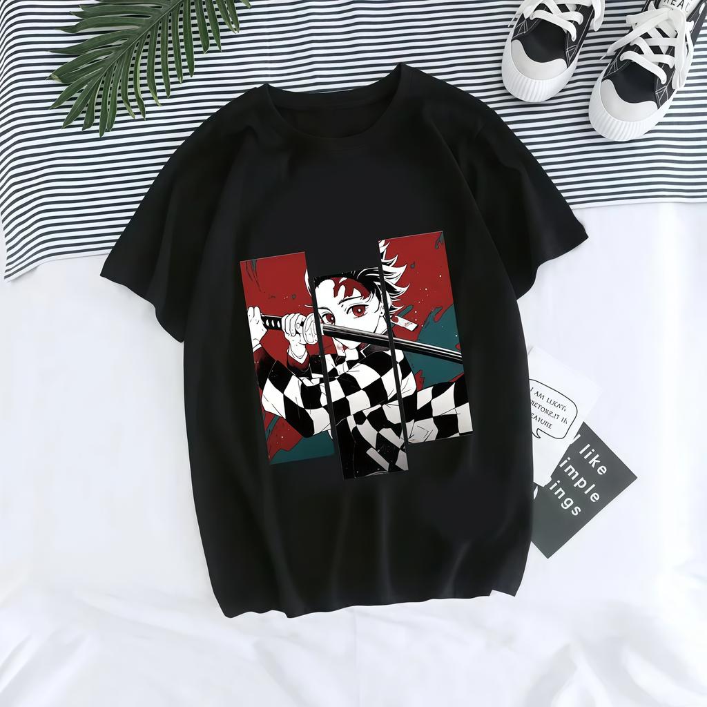 New Demon Slayer Anime Print Trendy Casual Top for Women, Summer Parent-child T-shirt for Women