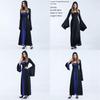 Enchanting Women Gothic Hooded Witch Wizard Dress With Flared Sleeves And Lace Up Design