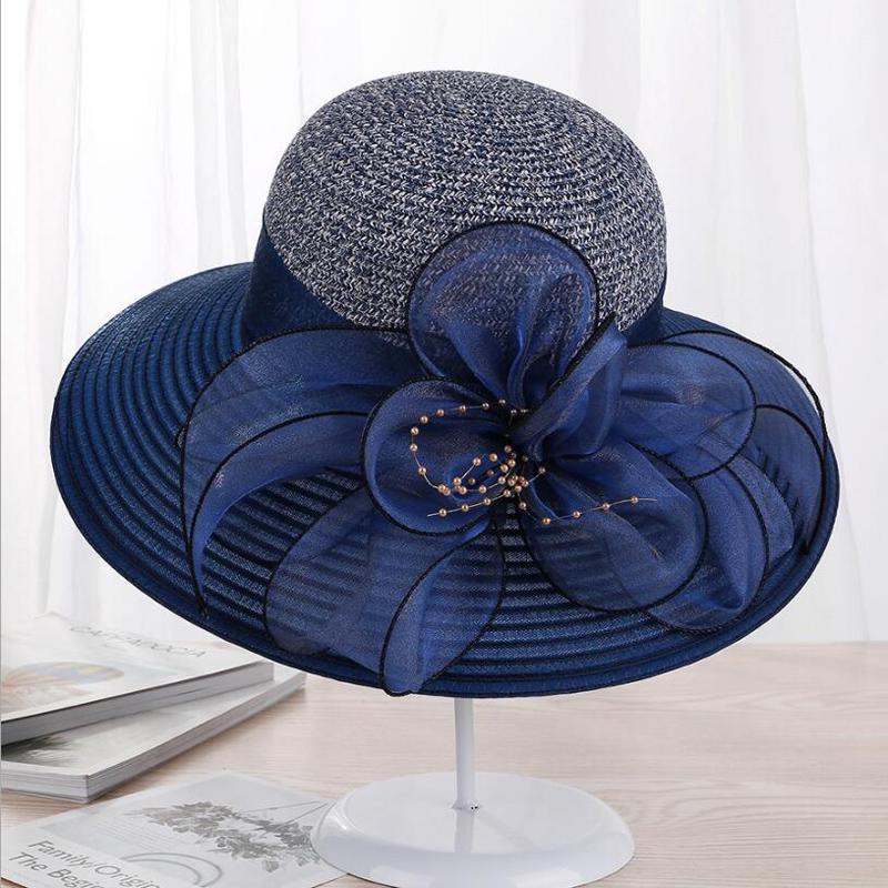 Summer Ladies Hat Leisure Beach Women Sun Hat Elegant Wide Brim Hat Silk Flower Bucket Hat Casual Cap Female Fedora
